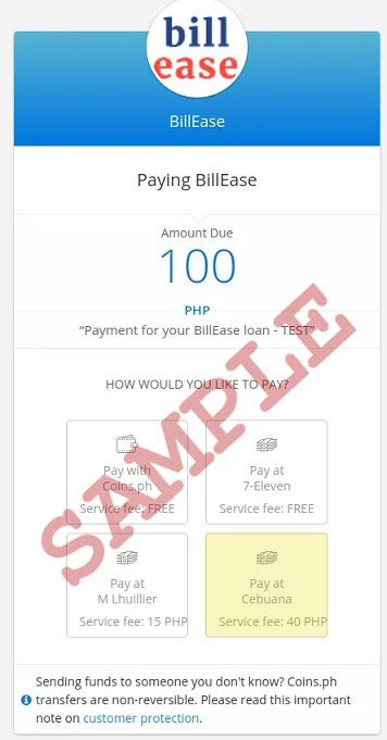 coins.ph portal for Cebuana Lhuillier payment option